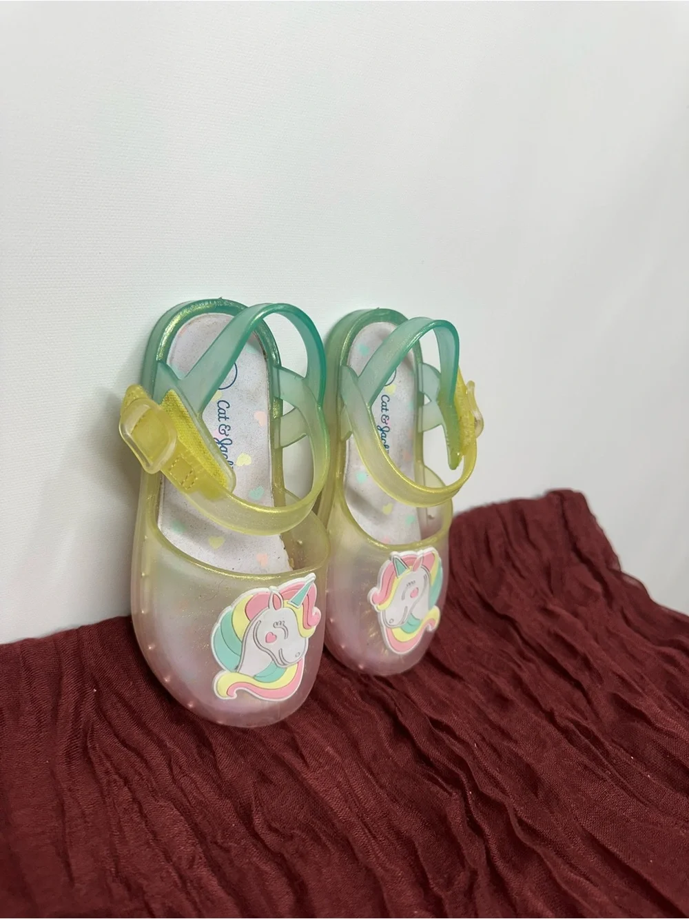 Cat & Jack Girls Size 8 Jelly Sandals Rainbow Unicorn Glitter Buckle Shoes